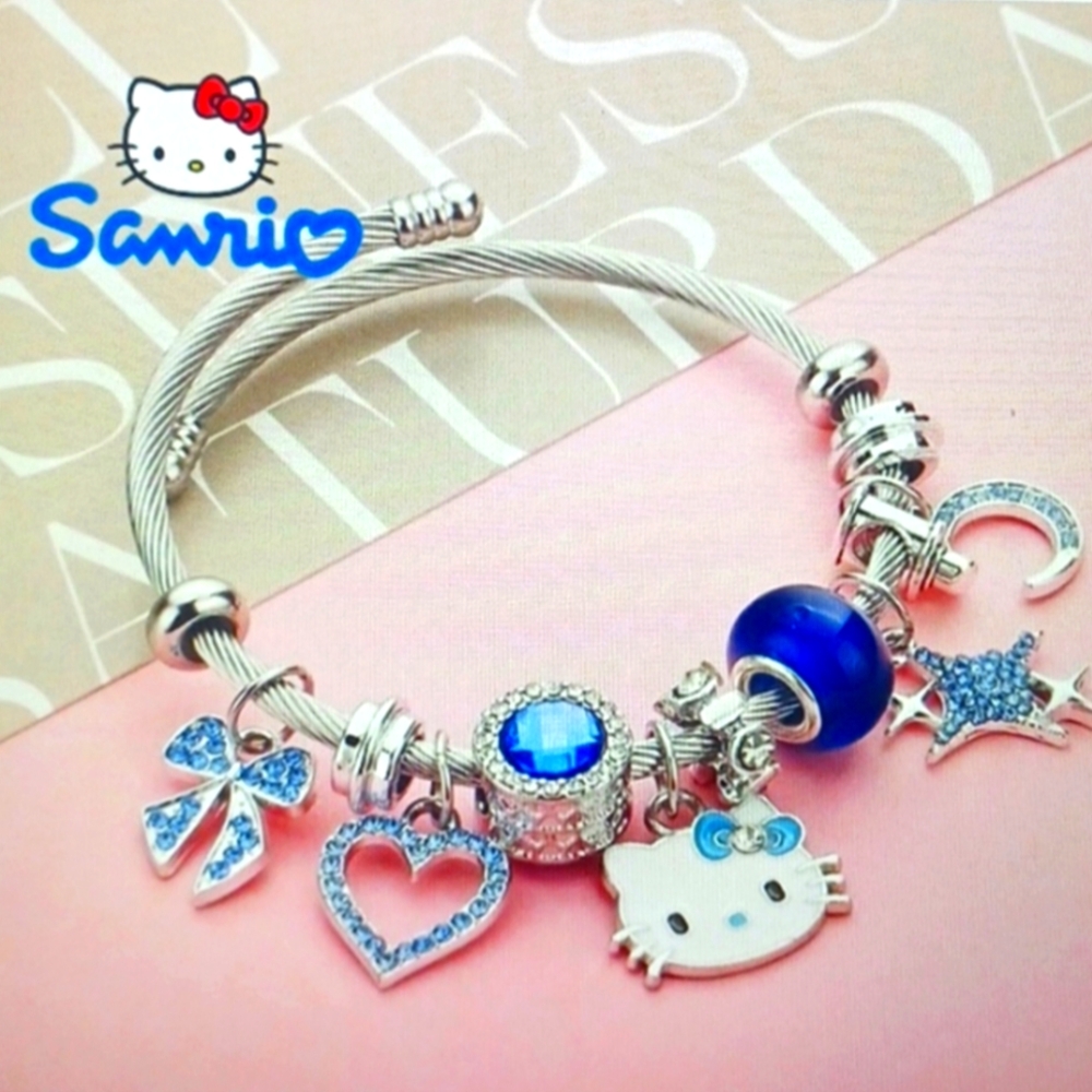 Hello Kitty Silver Bracelet with Blue Charms